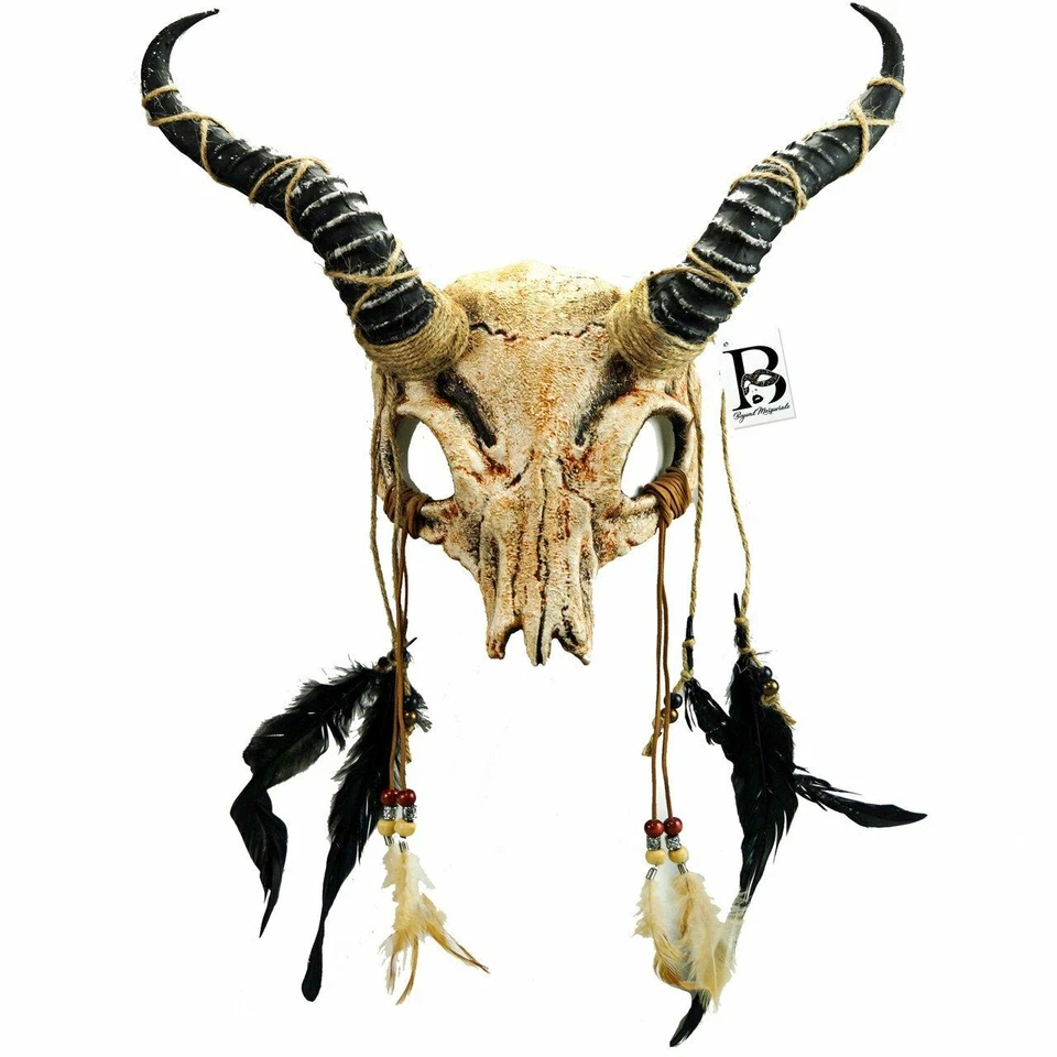 Ram Skull Mask Goat Horns Halloween Cosplay Animal Masquerade Ball Headpiece - Image 1 of 2