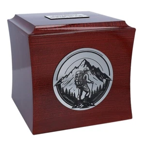 Urn with mountains Unique urn for human ashes Adult size urn Wood ashes box - Picture 1 of 9