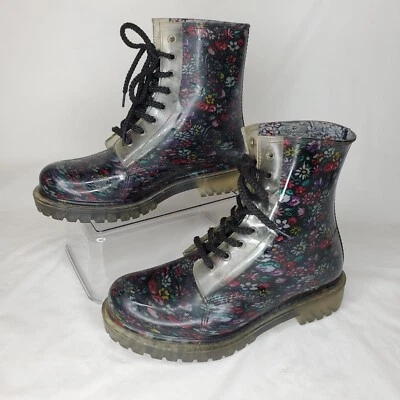 Botas de combate de lluvia Dirty Laundry Roadie #50184 para mujer talla 9 florales de goma Foto 1 de 4