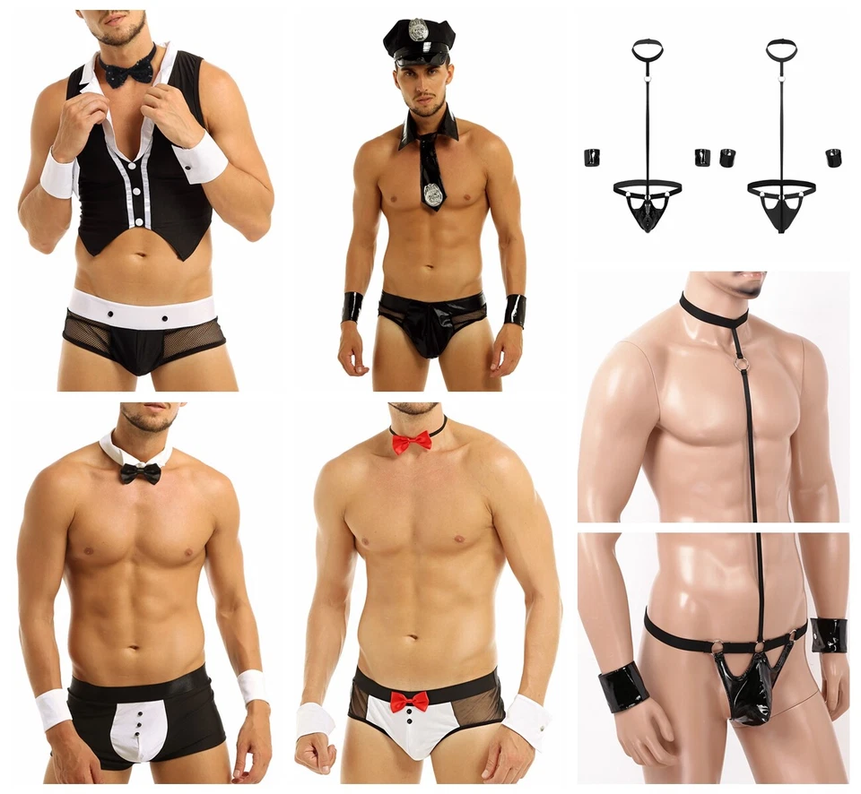Hombres Camarero Juego de Rol Vestido Elegante Policía Juegos con disfraces Disfraz Pajarita Calzoncillos Outfis Foto 1 de 1
