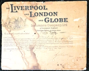 Liverpool London Globe Insurance Co New York Office 1912 Pappschild Schaden - Bild 1 von 4