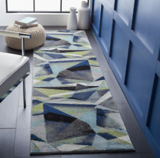 Rug Modern Contemporary Abstract Carpet 10 ft Runner Floor Blue Gray Geometric