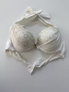Top de bikini Beach Bunny Bride grande blanco halter encaje acento push up nadar playa - Imagen 1 de 7