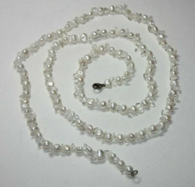 Collar de plata esterlina con cáscara de agua dulce y cuarzo 35" [042GRA] Foto 1 de 4