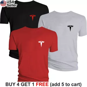 Tesla T-Shirt Motors Logo Elon Musk Racing Model S 3 X Y Cybertruck Chest BTS02 - Picture 1 of 17