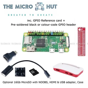 Raspberry Pi Zero W WiFi Pins Soldered optional 64Gb 32Gb NOOBS Adapter Case - 2 - Afbeelding 1 van 8
