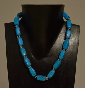 Necklace Stabilized Turquoise Silver Beaded Necklace - Imagen 1 de 2