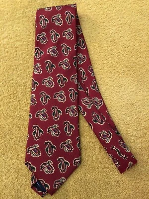 Polo Ralph Lauren Corbata de Seda Rojo con Paisleys Espaciados Hecho en EE. UU. 3 7/8" x 56" Usado en Excelente Condición Foto 1 de 4