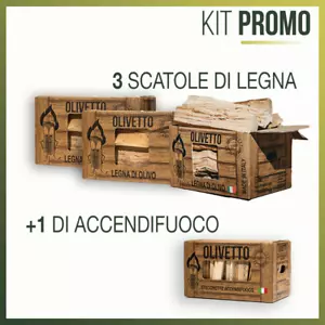 LEGNA DI ULIVO DA ARDERE IN SCATOLA DA 10kg (3pezzi) + 1 LEGNETTI ACCENDIFUOCO - Foto 1 di 1
