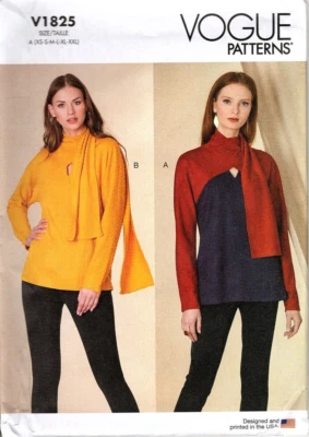 Vogue V1825 Misses XS to XXL Top with Scarf Neckline Uncut Sewing Pattern Petite - Image 1 of 4