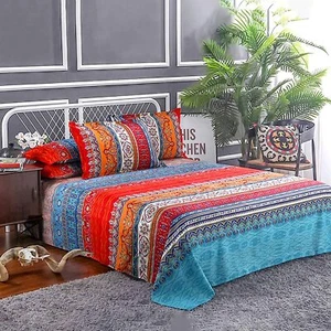 Boho Sheets Set 3 PCS Boho Twin Size Colorful Tribal Striped Bed Sheets 14" D... - Picture 1 of 7