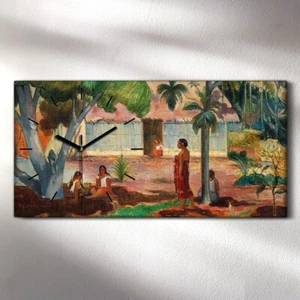 Wanduhr Uhr Wandbild Leinwand 60x30 Malerei Dorf Hütten Einheimische Kunst - Bild 1 von 9