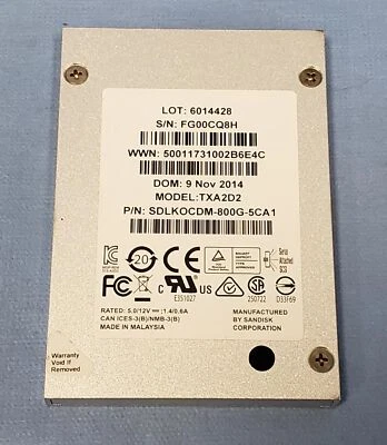 SanDisk Optimus 800GB 6Gb/s 2.5" SAS SSD - PN: SDLKOCDM-800G-5CA1 - Image 1 of 3