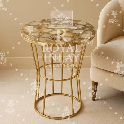 Luxury Agate Round TableTop | Handmade Agate Stone Accent Decor - Image 1 of 4