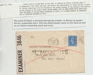 1943 LLOYDS BANK LONDON TO POW CAMP 17 ITALY 6 LINE CACHET UNDELIVERABLE RETURN - Picture 1 of 2