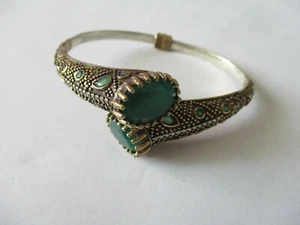 Vintage style sterling silver and bronze brancelet 2 large synthetic Emeralds  - Picture 1 of 4