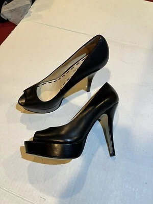 Mujer Enzo Angiolini Eademario Peep Toe Cuero Tacones 6.5 M Negro Tacones Altos Foto 1 de 4