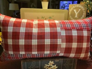 425 South Los Angeles~25 x 13 Bolster Pillow~Down Fill Insert~Red/Navy Checks~ - Picture 1 of 10