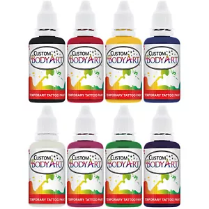 8 Color 1oz Custom Body Art Airbrush Temporary Tattoo Paint Set Ink Kit Stencil - Picture 1 of 4