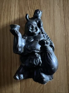 Bronze Buddha Statue Cat Happy Wealth Figurine RARE Vintage Heavy 6.5” - Picture 1 of 24