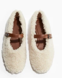 Neu H&M Mary Jane Flats (Faux Shearling) Creme/Braun EU39/US8 - Bild 1 von 14