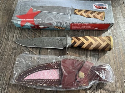 "Cuchillo trenzado Valley Forge Damasco hoja fija 11,5"" mango oliva y rosa" Foto 1 de 4