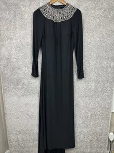 Ieena for Mac Duggal Jersey Strick Perlen Rundhalsausschnitt Langarm schwarz Kleid Gr 14 - Bild 1 von 13