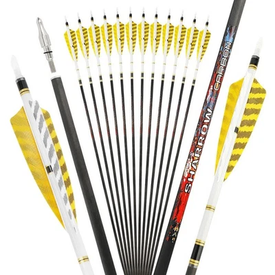 31" Pure Carbon Arrow ID6.2mm SP250-600 Feathers Recurve Bow Archery Hunting - Image 1 of 4