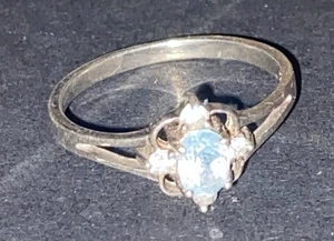 STERLING SILVER 925 Lot Ring B12 Sz 8 Dainty Light Blue Flower Vintage Modest - Picture 1 of 12