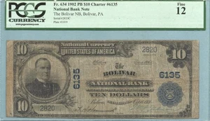 $10 National Currency 1902-PB - Ch#6135 - Bolivar NB, Bolivar, PA - PCGS 12 - Picture 1 of 2