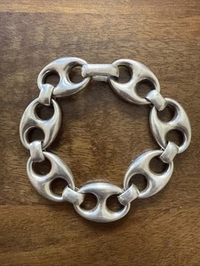 Vintage 925 45g Sterling Silver Mariner Anchor Chunky Chain Link Bracelet 8.25" - Picture 1 of 5