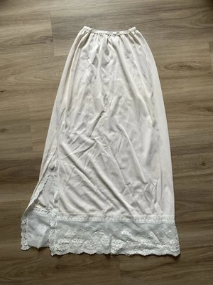 VTG Ivory Cream Long Lace Half SLIP Skirt Side Slit Babydoll S Nylon Lorraine - Image 1 of 4