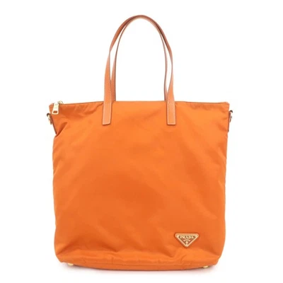 PRADA нейлона Saffiano кожаная сумка с короткими ручками ручная сумка оранжевый подлинный б/у F/S - Изображение 1 из 4
