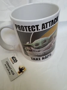 "Taza de cerámica Star Wars Mandalorian Baby Grogu 20 oz ""Protege el ataque toma siestas" - Imagen 1 de 7