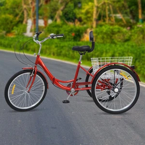 Triciclo 24" Para Adultos 7 Velocidades 3 Ruedas Bicicleta Plegable Trike Cesta - Imagen 1 de 19