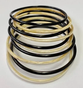 HSN Natural Beauties Set of 10 Light & Dark Buffalo Horn Bangle Bracelet Small - Picture 1 of 3