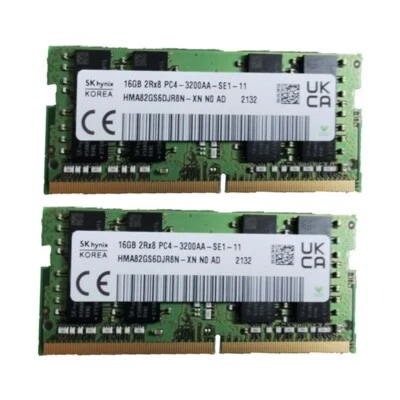 SK Hynix 2x16GB 2RX8 DDR4-3200 PC4-3200MHz CL19 SO-DIMM Laptop Memory RAM - Image 1 of 2