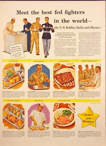Armour & Co. Typical Dinners Served Army Week of Oct 4th WWII Print Ad 1942 - Picture 1 of 7