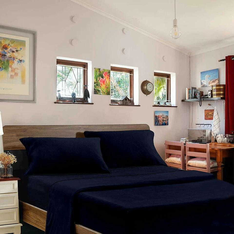 Juego de sábanas de franela Softan King bolsillo profundo doble cepillado micro polar 4 piezas hojas Foto 1 de 1