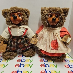 Set 2 Vintage Robert Raikes Jack & Jill Bear’s Wood Carved Face & Feet Signed - Picture 1 of 14