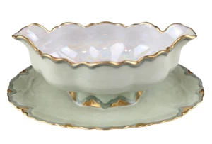 Vtg MZ Altrolauh CMR Czech Gravy Boat Green Lusterware 1210 Porcelain 1-Piece - Picture 1 of 12