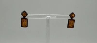 Pendientes colgantes pequeños ámbar de plata de ley Foto 1 de 4