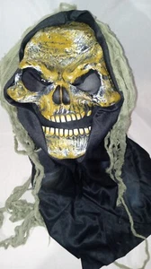 Mask Halloween Adult Skeleton Rubber Face Cloth Drapes Around Neck and Back - Picture 1 of 4