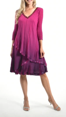 NEW, Komarov A-Line Tiered Swing Dress in Ombre Magenta Size XL #EP286 - Image 1 of 4