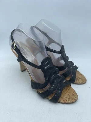 Salto gatinho vintage Nina Larado preto pele de cobra biqueira aberta tamanho 9,5M - Imagem 1 de 4