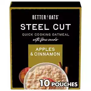 3 Boxes Better Oats Steel Cut Instant Oatmeal with Flax Seeds Apples & Cinnamon - Picture 1 of 4