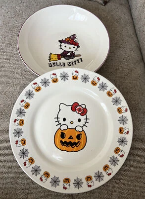 Hello Kitty  Halloween Pumpkin Witch Plate bowl And Pumpkin Dinner Plate - Image 1 of 4