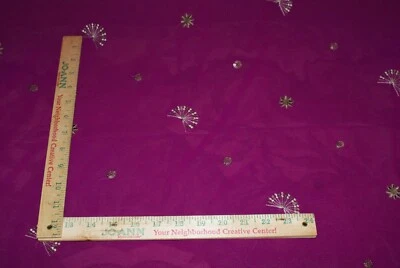 Gasa Bordada Lentejuelas Ricas Ciruela Abanico Flor Púrpura Tela Envío Rápido 82x42"  Foto 1 de 4