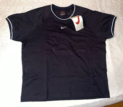 De colección 1997 NUEVO Nike Negro Timbre Camiseta Centro Swoosh HECHO EN EE. UU. Mujer Mediana Foto 1 de 4