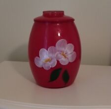 Vintage Bartlett Collins Red Glass Cookie Jar Lid Canister Flowers RARE MCM 